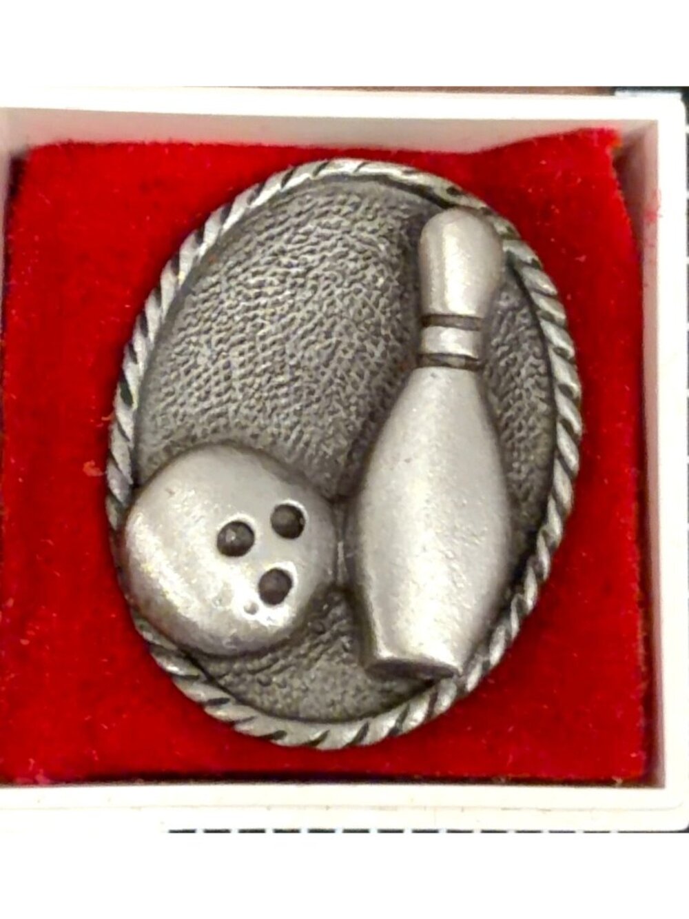 TS Pewter Bowling Ball Pin Lapel Pin Tie Tack in Case Trophy Shop NOS 5.91g